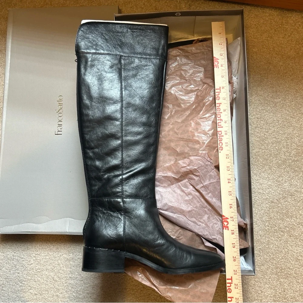 NEW IN BOX Franco Sarto Daya Tall Black Leather Boots SZ 8 1/2 - Picture 1 of 15